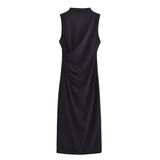 And Winter New Folding Decoration Midi Sleeveless Dress
