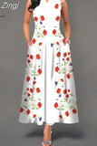 Women Floral Printed Long Dresses Casual Sleeveless Beach Holiday Boho Maxi Dress