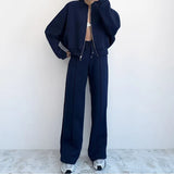 Women's Suit Fashion Pure Color Casual Loose Street Sports Sweater Suit Women's Two