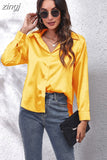 Fashion Button Up Satin Silk Shirt Youth Woman Blouses Cheap and Pretty Blouses Satin Luxury Shirt OL Female