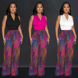 Zingj Fashion Women's Color Print V-Neck Sleeveless Trousers 2-Piece