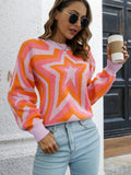 Sweater Women Jumper Stars Print Pullover Female Round Neck Long Sleeve Top Ladies Fashion Knitwear Y2k Jersey