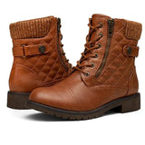 And Winter Keep Warm Short Boots Women Side Zipper Flat Bottom Martin Boots Belt Buckle Leather Boots