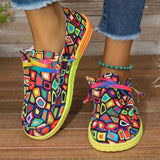 New Large-Size Lace With Color Low-Top Single Shoes Female National Style Graffiti Lazy Man Canvas Flat