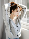 Fragrant Gray Wave Dot Knitted Cardigan Top Women's 2025 Autumn And Winter New Lazy Casual Sweater