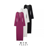 Women's ZA Autumn And Winter New V-Neck Horn Sleeve Long Buckle