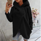 Hooded Sports Plus Velvet Tunic Casual Long-Sleeved Zipper Coat Women's Plus-Size Solid Color