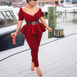 Top+Skinny Pants Air Layer Fabric Casual Suits Elegant Fashion 2 Piece Set Office Lady Casual Women Outfits Pants