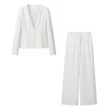 And Autumn Women's Fashion Simple V-Neck Suit Blouse Casual Sleeker Sleeker Sleeker Sleeker