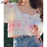 Autumn Elegant Sweet Knitted Cardigan Women V-neck Korean Style Loose Coat Female Loose Warm Long Sleeve Chic Casual