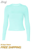 Women's Basic Long Sleeve Crop Top Solid Color Crew Neck Cozy Stretchy Slim Fitted Cropped T Shirts Pullover