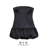 Women's Clothing 2025 Autumn And Winter New Water Drill Balloon Version Of Silk And Silk-Sense Texture