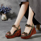 Version Of The Retro Large-Size Sandals Women's New Flowers With Slope And Cool