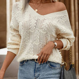 Women's Sweater Tying Back Hollow Knitted V-Neck Top