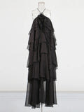 Dress Women 2025 Early Spring New Elegant Style Hanging Neck Sexy Leaf Side Long