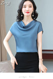 Woman Blouses 2023 Satin Women Tops Summer Short Sleeve Blouse Pile Collar Women's Elegant Blouses Female Clothing
