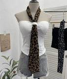 Shot Leopard-Print Silk Scarf Hanging Neck Design Folded Bra Strap Chest Pad Vest Short Sleeveless Top Lady