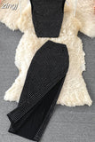 Black Diamonds 2pcs Set Women Party Sleeveless Short Tops + High Waist Split Skirt Female Two Piece Suits Club Fashion