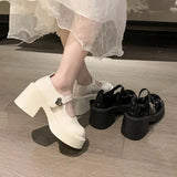 Jane Shoes Women 2025 Autumn And Winter New Fashion Round Head Thick Leather Shoes Thick Sole Single