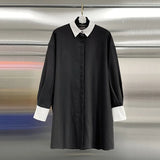 Temperament 2025 Autumn And Winter New Fashion Collar Bump Color Thin Splicing Button Long French Top Woman