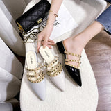 Rivet Cool Slippers Women Wear Flat-Bottomed Summer Shoal Sharp Leather Tip Half