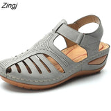 Summer Leather Vintage Sandals Buckle Casual Sewing Women Shoes Female Ladies Platform Retro Sandalias Plus