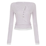 Fashion Street Babes Fake Two T-Shirt Half-Necked Buckle Casual Knitted Long-Sleeved Bottom Shirt Autumn