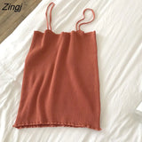 Spaghetti Strap Solid Short Tanks Tops Women Summer Sexy Slim Knitting Korean All-match 8-color Camisoles Elegant