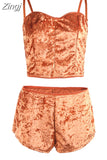 Women 2 piece set Velvet Sleepwear Sexy Spaghetti Strap Shorts Pajamas Suit Ladies Casual Sleepwear Female Pajama Party