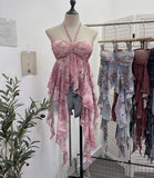 Summer Irregular Ribbon Hottie Hanging Neck Tector Screen Printing With Chest Pad Short Sling Vest