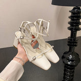 Leather With A Bag Of Sandals Women Thick Heel 2025 Summer New French Name Breeze Behind The High