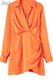 Pink Satin Dress Woman Wrap Short Dresses For Women 2023 Long Sleeve Mini White Dress Lady Fashion Elegant Party