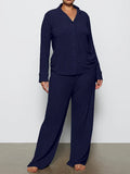 Long Sleeve Button Down Ribbed Knit Pajamas Set- Outfit