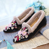 Zingj Wool Edge Pointed Shoes Embroidered Cloth Shoes Fashion Warm Home Shoes National Wind Women's Shoes Cotton Drag Women's Cotton