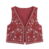 Women's Explosive Mirror Effect Decorative Embroidered Vest + Shorts