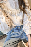 Elegant Women Tops and Blouses Vintage Women Spring Lantern Long Sleeve Loose Lace Blouse Shirts Fashion Blusas