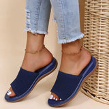 Sandals Women's 2025 Spring And Summer New Knitted Thick-Solle Beach Shoes Word Plus-Size Flat-Bottom Slippers