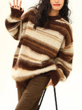 Zingj Stripes Loose Casual Sweater Men And Women Autumn Winter New Languid Lazy Atmosphere Feeling Lovers Knit Sweater