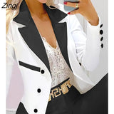 Women Turn Down Collar Double Breasted Long Sleeve Blazer Coat & Plain Pants Set Two Piece Elegant Suit Office Lady