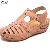 Summer Leather Vintage Sandals Buckle Casual Sewing Women Shoes Female Ladies Platform Retro Sandalias Plus