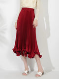 Satin Pleated Ruffles Midi Skirt- Outfit