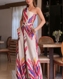 Printed Loose Wide Leg Pants Loose Jumpsuit Summer Women's Diagonal Shoulder Jumpsuits Overalls High Waist Office