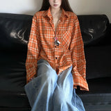 Zingj New Fall 2024 Vintage White Orange Plaid Shirt Coat For Men And