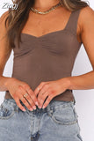 Women Y2K Square Neck Tank Crop Tops Vintage Sexy Side Split Spaghetti Strap Camis Summer Cute Mini Vests