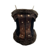 Leather Bra Waist Waist Coat Hair Spliced Pu Leather Slings To Collect Waist Thin Short Sleeveless Top