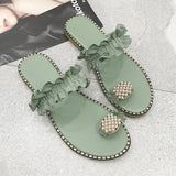Size Large-Size Women's Shoes 2025 Summer New Pineapple Water Drill Cool Slippers Women Wear Flat Beach