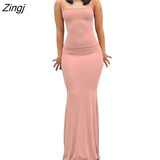 Women’s Summer Suspender Bodycon Slim Fit Long Dress Fashion Solid Color Spaghetti Strap Party Tight