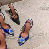 Fashionable Half Slippers Women's Sandals Fashionable Sparkling Rhinestones Satin Wine Glass Heel Shoes Closed-Toe