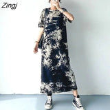Sleeve Dresses Women Fashion Korean Tie Dye Casual Y2k Платье Женское Retro Hot Sale O-neck Summer Chic Loose Vestido