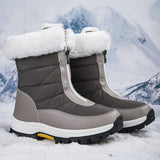 Snow Boots Women With Velvet Thick Cotton Shoes 2025 Winter New Zipper Thick-Bottomed Warm Cotton